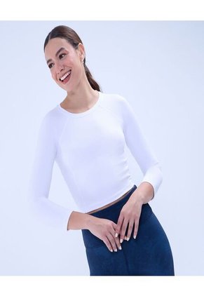 Crop Top Para Mujer Manga 3/4 Color Blanco Marca Ostu #40092290