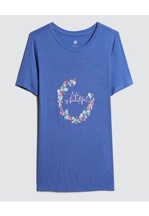 Camiseta Para Mujer Manga Corta Color Azul Marca Ostu #40091955