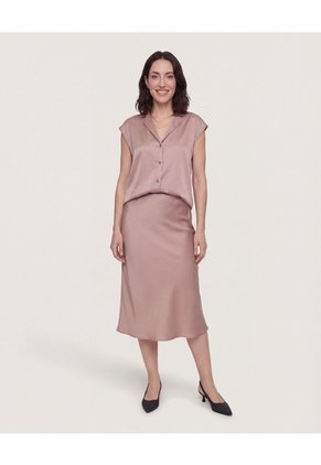 Camisa Satinada Sin Mangas  Para Mujer Café Ostu