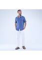 Camisa Para Hombre Manga Corta Sin Bolsillo Color Azul  Marca Ostu #60010729 de Ostu
