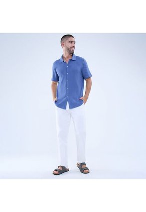 Camisa Para Hombre Manga Corta Sin Bolsillo Color Azul Marca Ostu #60010729