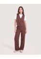 Pantalón Wide Leg Con Pinzas  Para Mujer Café Ostu de Ostu
