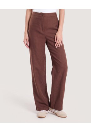 Pantalón Wide Leg Con Pinzas  Para Mujer Café Ostu