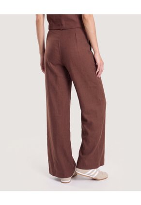 Pantalón Wide Leg Con Pinzas  Para Mujer Café Ostu