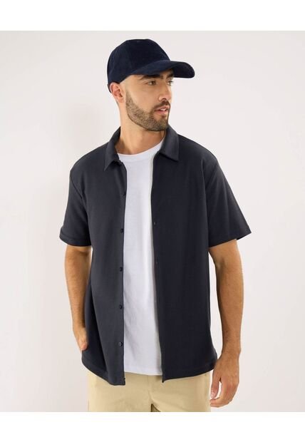 Camisa Para Hombre Manga Corta Sin Bolsillo Cuello Casual M Color Azul Marca Ostu #60010887