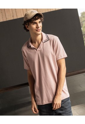 Polo Texturizado Cuello Contraste Para Hombre Rosa Ostu