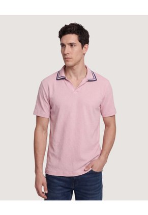 Polo Texturizado Cuello Contraste Para Hombre Rosa Ostu