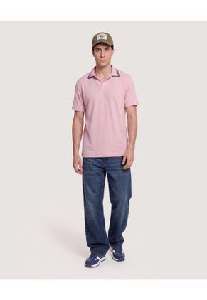 Polo Texturizado Cuello Contraste Para Hombre Rosa Ostu