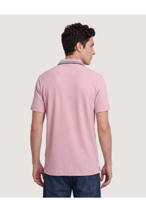 Polo Texturizado Cuello Contraste Para Hombre Rosa Ostu