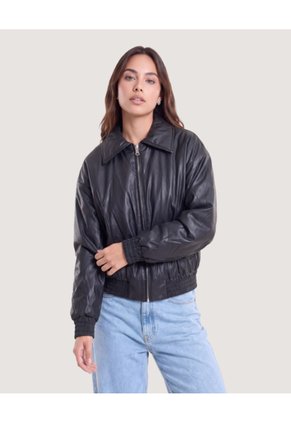 Chaqueta Pu  Para Mujer Negro Ostu