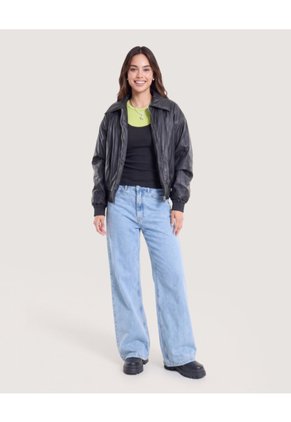 Chaqueta Pu  Para Mujer Negro Ostu
