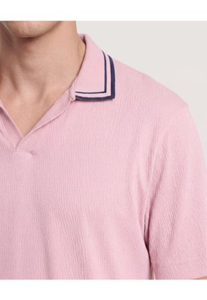 Polo Texturizado Cuello Contraste Para Hombre Rosa Ostu