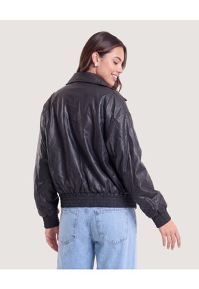 Chaqueta Pu  Para Mujer Negro Ostu