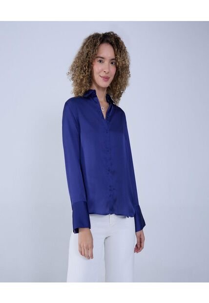 Camisa Para Mujer Manga Larga Color Azul Oscuro Marca Ostu #40010260