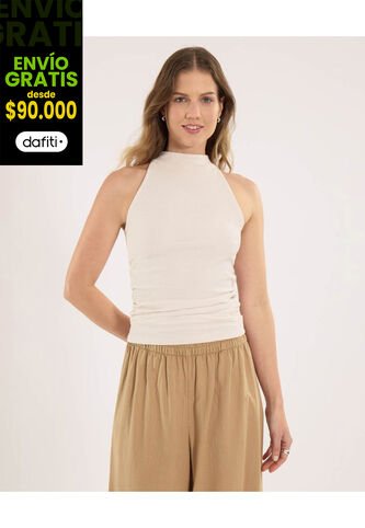 Camiseta Para Mujer Manga Sisa Cuello Alto Color Beige Marca Ostu #40092690 Ostu