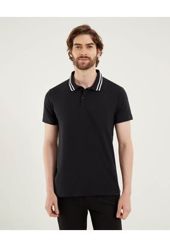 Polo Para Hombre Cuello Tejido Sin Bolsillo Color Negro Marca Ostu #60110767 Ostu