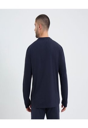 Camiseta Para Hombre Manga Larga Cuello Henley Color Azul Marca Ostu #60091569