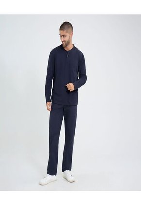 Camiseta Para Hombre Manga Larga Cuello Henley Color Azul Marca Ostu #60091569