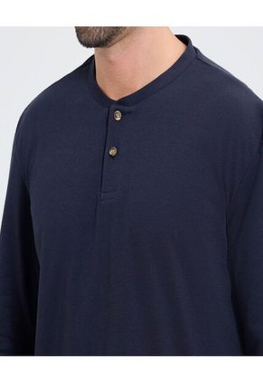 Camiseta Para Hombre Manga Larga Cuello Henley Color Azul Marca Ostu #60091569