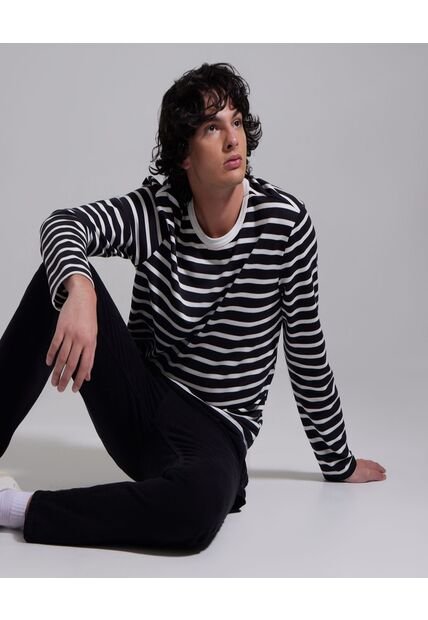 Camiseta Para Hombre Manga Larga Color Negrocarbon Marca Ostu #60090909