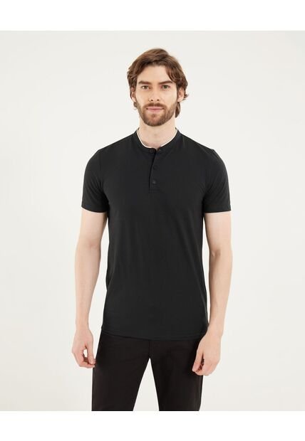 Polo Para Hombre Cuello Mao Sin Bolsillo Color Negro Marca Ostu #60110774