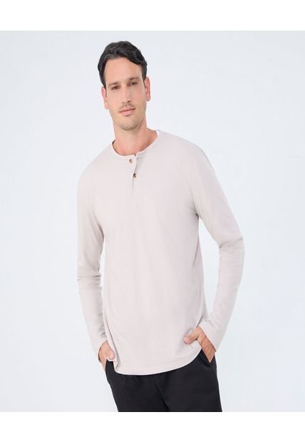 Camiseta Para Hombre Manga Larga Cuello Henley Color Beige Marca Ostu #60091570