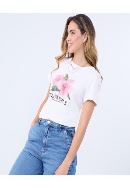 Camiseta Para Mujer Manga Corta Cuello Redondo Color Marfil Marca Ostu #40092377