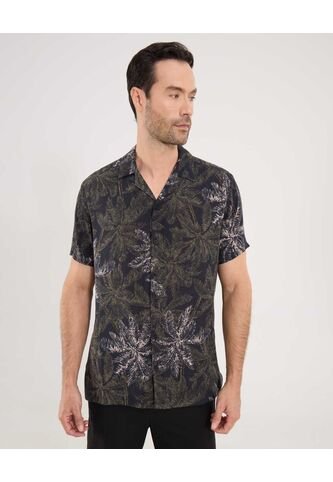 Camisa Para Hombre Manga Corta Sin Bolsillo Cuello Resort Color Negro Marca Ostu #60010846 Ostu