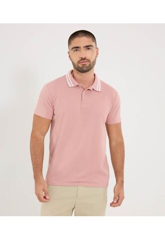 Polo Para Hombre Cuello Tejido Sin Bolsillo Color Rosa Marca Ostu #60110836 Ostu