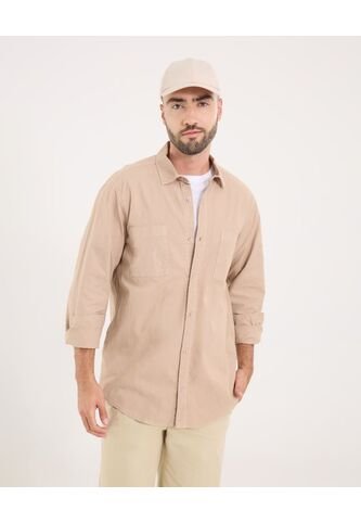 Camisa Para Hombre Manga Larga Con Bolsillo Cuello Casual M Color Beige Marca Ostu #60010817 Ostu