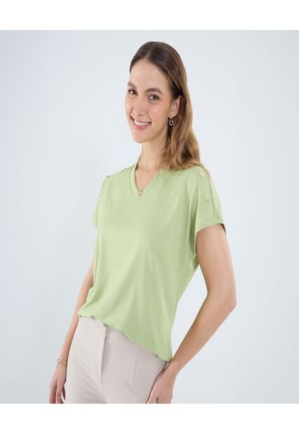 Camiseta Para Mujer Manga Corta Cuello V Color Verde Marca Ostu #40092405