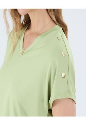 Camiseta Para Mujer Manga Corta Cuello V Color Verde Marca Ostu #40092405