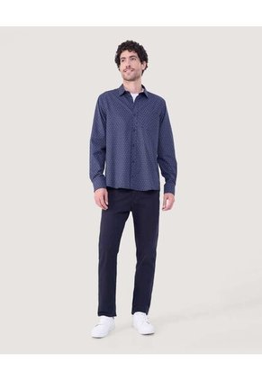 Camisa Para Hombre Manga Larga Con Bolsillo Cuello Casual M Color Azul Oscuro Marca Ostu #60010794