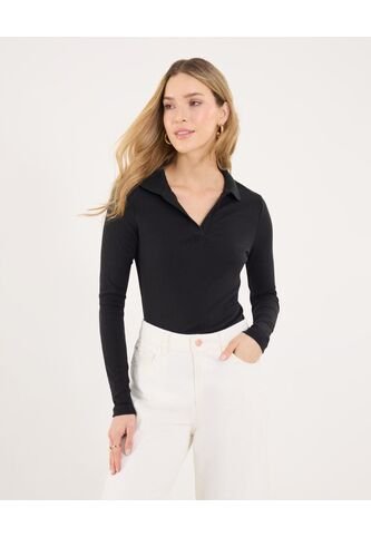 Camiseta Para Mujer Manga Larga Cuello V Color Negro Marca Ostu #40092522 Ostu