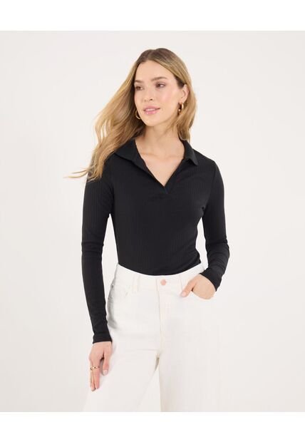 Camiseta Para Mujer Manga Larga Cuello V Color Negro Marca Ostu #40092522