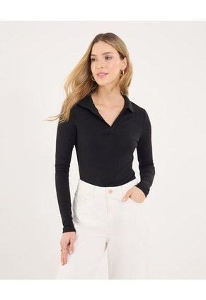 Camiseta Para Mujer Manga Larga Cuello V Color Negro Marca Ostu #40092522