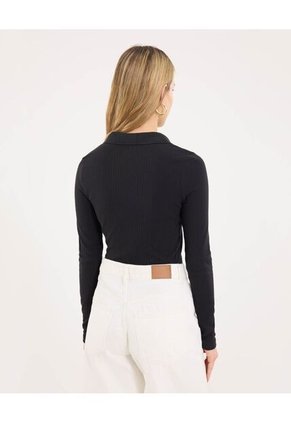 Camiseta Para Mujer Manga Larga Cuello V Color Negro Marca Ostu #40092522