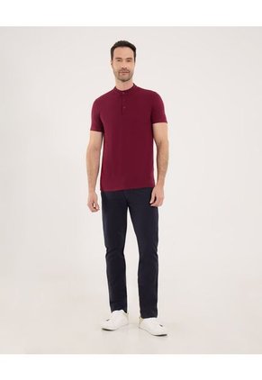 Polo Para Hombre Cuello Mao Sin Bolsillo Color Vino Marca Ostu #60110841