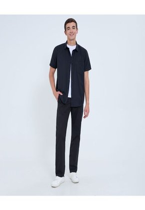 Camisa Para Hombre Manga Corta Con Bolsillo Cuello Casual M Color Negro Marca Ostu #60010823