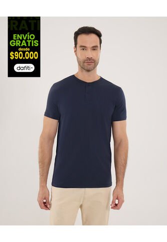 Camiseta Para Hombre Manga Larga Cuello Henley Color Azul  Marca Ostu #60090839 Ostu