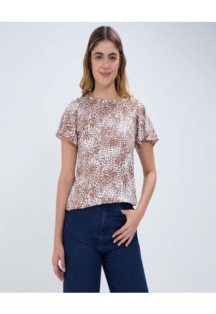 Camiseta Para Mujer Manga Corta Color Café  Marca Ostu #40091973