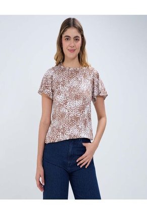 Camiseta Para Mujer Manga Corta Color Café Marca Ostu #40091973