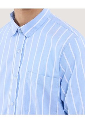 Camisa Para Hombre Manga Larga Con Bolsillo Cuello Casual M Color Azul Marca Ostu #60010825