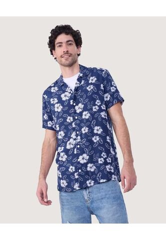 Camisa Para Hombre Manga Corta Sin Bolsillo Cuello Resort Color Azul  Marca Ostu #60010786 Ostu