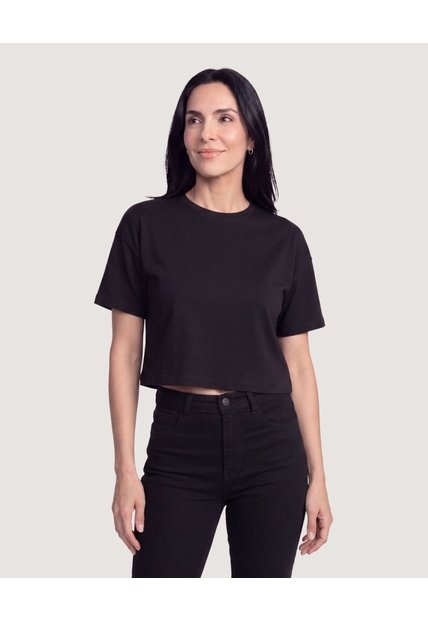 Camiseta Crop Oversize  Para Mujer Negro Ostu