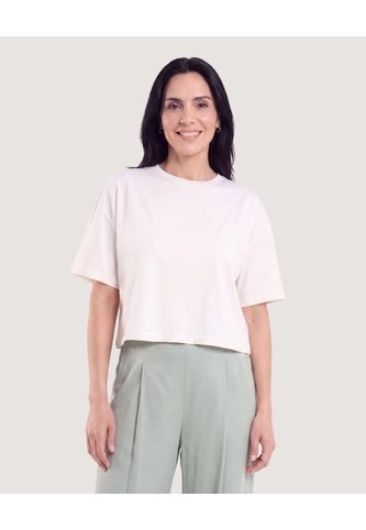 Camiseta Crop Oversize  Para Mujer Crema Ostu Ostu