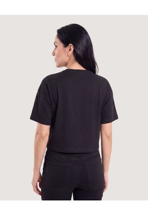Camiseta Crop Oversize  Para Mujer Negro Ostu