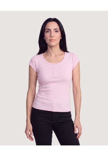 Camiseta Básica Con Botones  Para Mujer Lila Ostu
