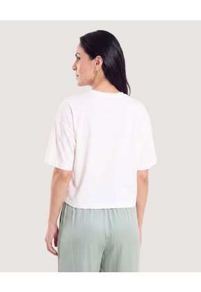 Camiseta Crop Oversize  Para Mujer Crema Ostu
