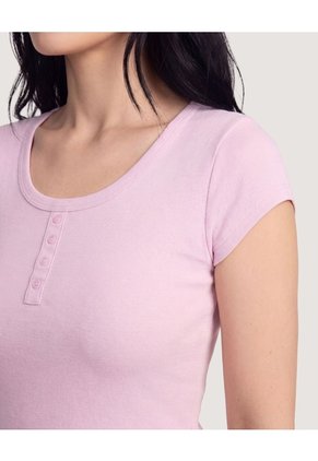 Camiseta Básica Con Botones  Para Mujer Lila Ostu